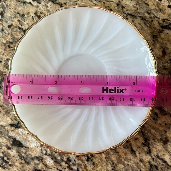 Vintage Anchor Hocking Milk Glass Gold Rim 6” Saucer | Set of 7 - Picture 8 of 8